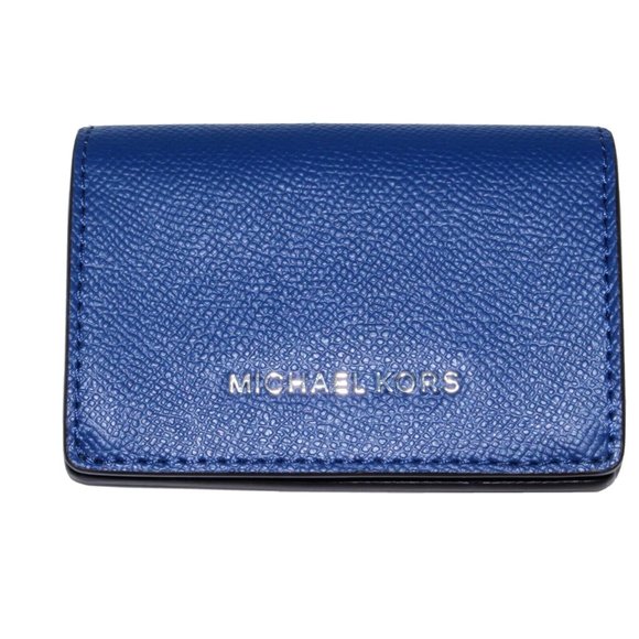 MICHAEL KORS Jet Travel Card Case Wallet MK Blue Pebble Leather NWT - Picture 1 of 4
